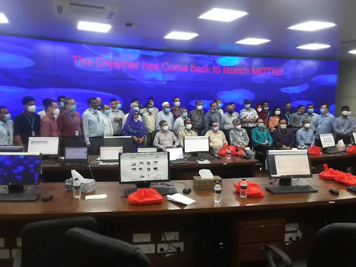Network operations center with video wall and operator team